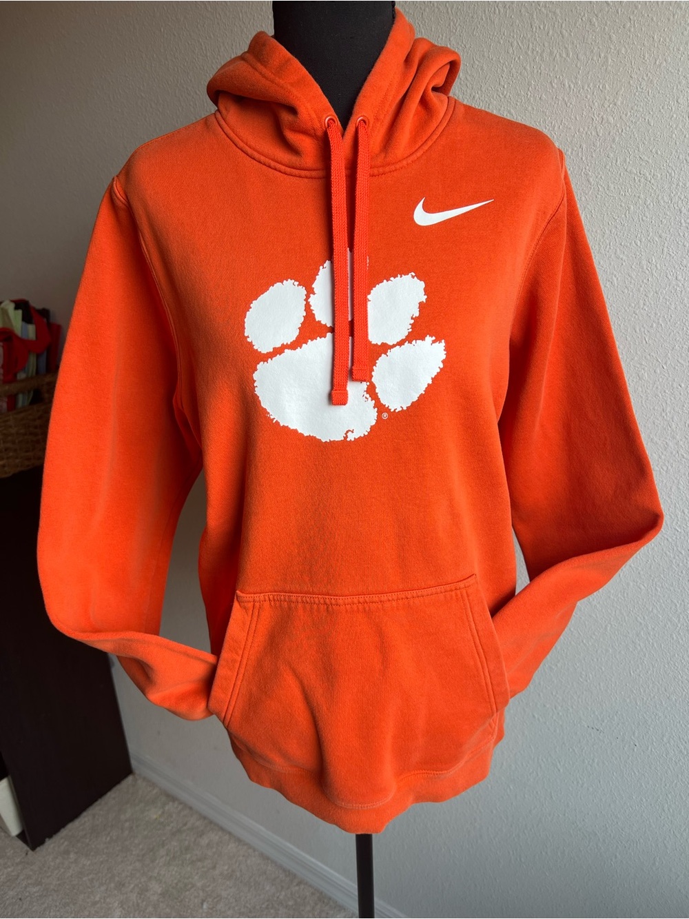 Clemson Tigers Nike Orange Hoodie with White Paw and Swoosh